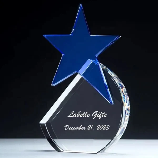 Optical Crystal Circle with Blue Star Award 1