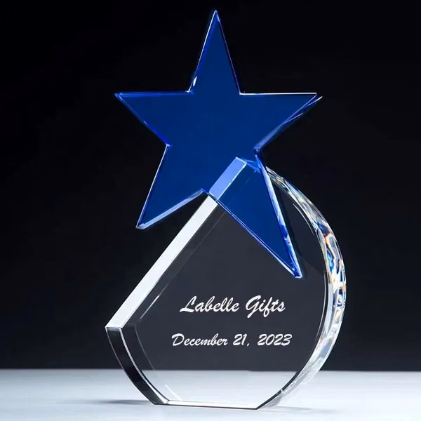 Optical Crystal Circle with Blue Star Award