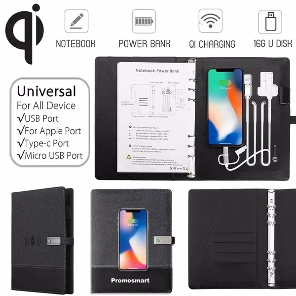 Qi Wireless Charging Notebook With 8000mAh Power Bank