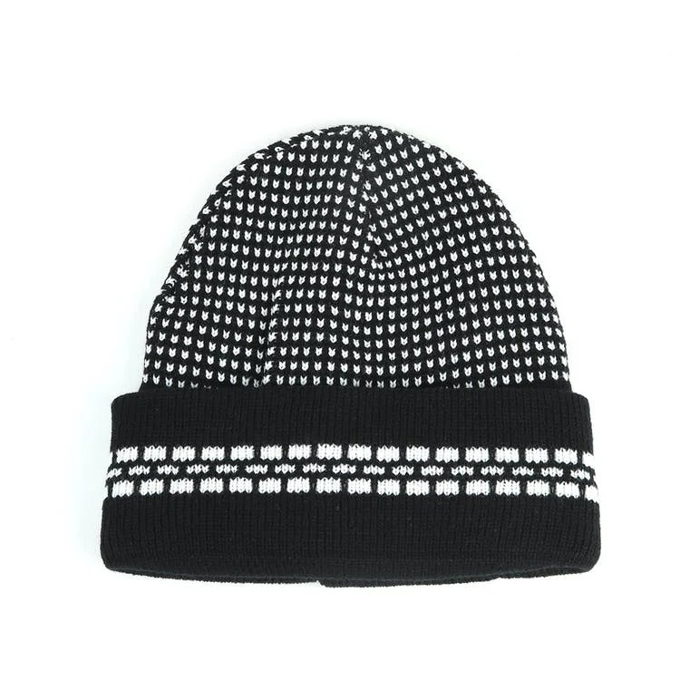 Adult Winter Beanie Hats - Black & White Cuff Acrylic 1
