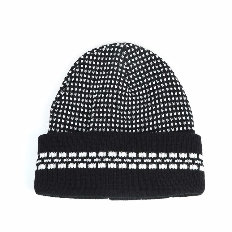 Adult Winter Beanie Hats - Black & White Cuff Acrylic