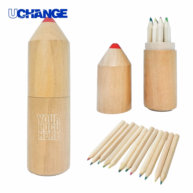 Colored Pencil Set In Wooden Barrel