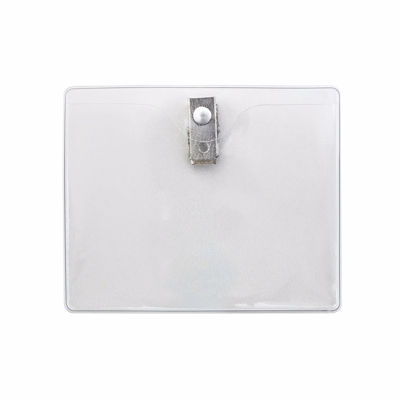 Horizontal Clear Top Load Vinyl Badge Holder w/ 2 Hole Clip