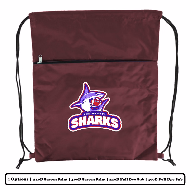 Polyester Drawstring Bag w/ Horizontal-Zip Pocket w/ Custom