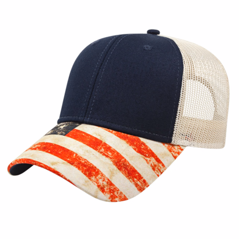 Sublimated Flag Visor Trucker Mesh Back Cap