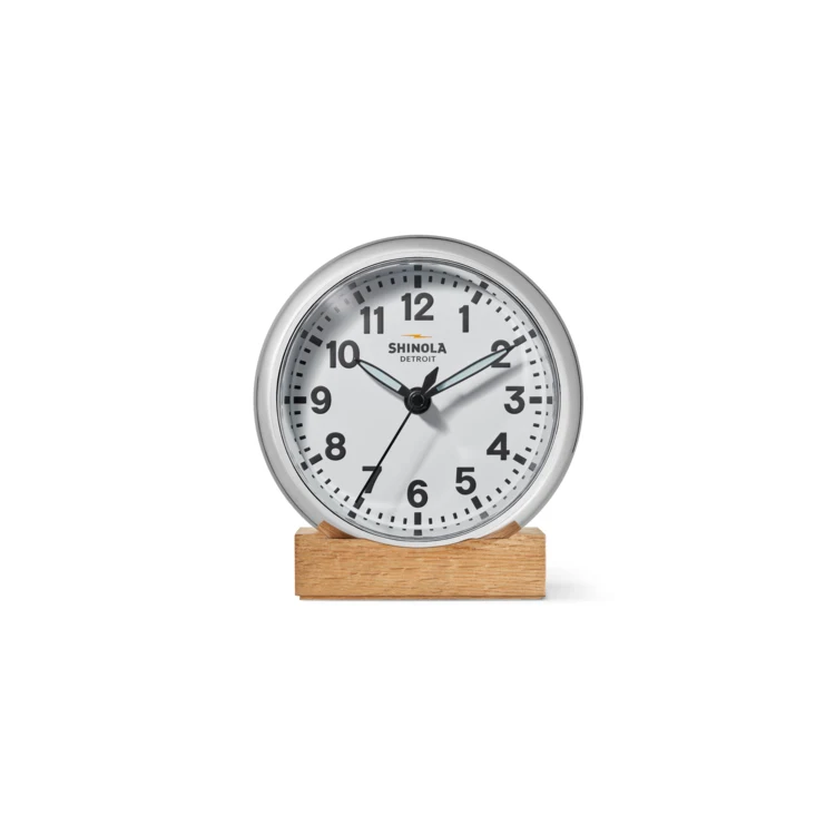 Shinola The Runwell 6in Desk Clock - Chrome/White 1