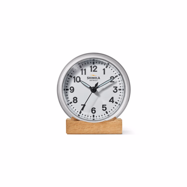 Shinola The Runwell 6in Desk Clock - Chrome/White