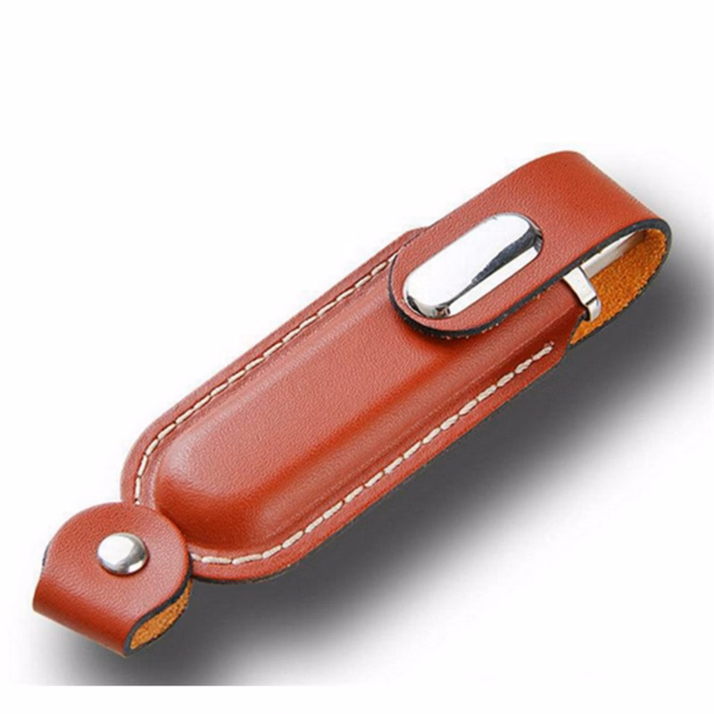 Leather USB Drive with Snap Fastener and Keyloop