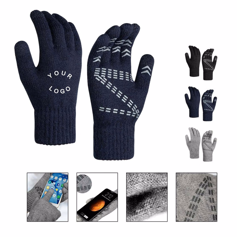 Knitted Winter Gloves with Silicone Grip and Tech Tips