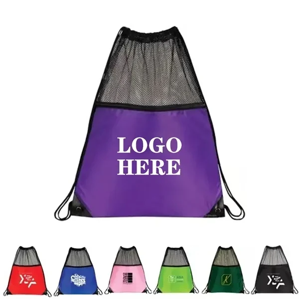 Custom 17 Polyester Drawstring Gym Backpack — Mesh Travel Cinch Bag 1
