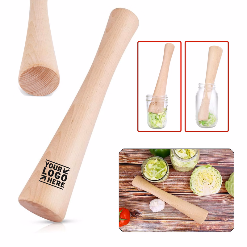 One Piece Solid Wood 12" Sauerkraut Pounder for Mason Jars Vegetable Fermentation 