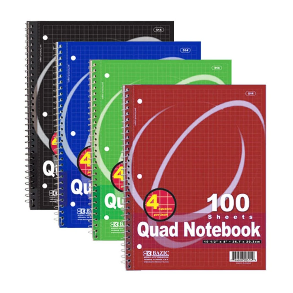 Quad Ruled Spiral Notebooks - 100 Sheets 4 Colors 1