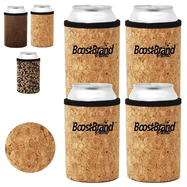 Custom Natural Cork Insulated Can Sleeve — Eco-Friendly Beverage Cooler, custom koozie with logo imprint 1