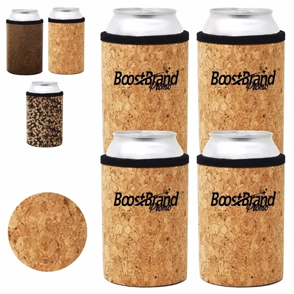 Custom Natural Cork Insulated Can Sleeve — Eco-Friendly Beverage Cooler