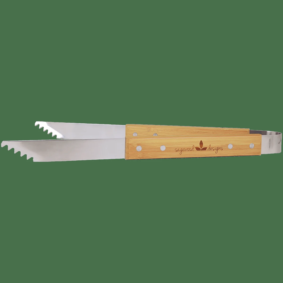 14" Bamboo/Silver Barbeque Tongs 1