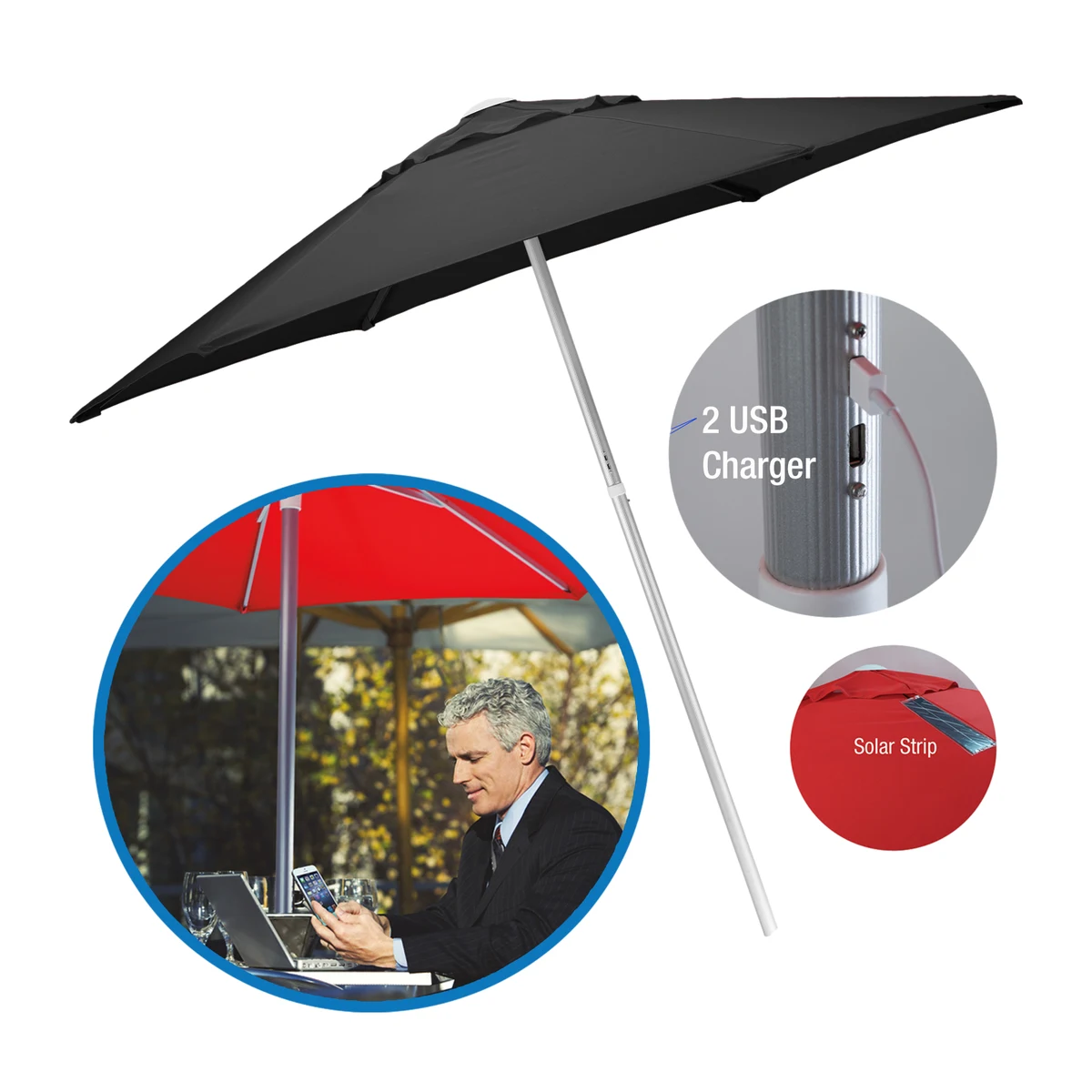 7' Solar USB Market Umbrella 1