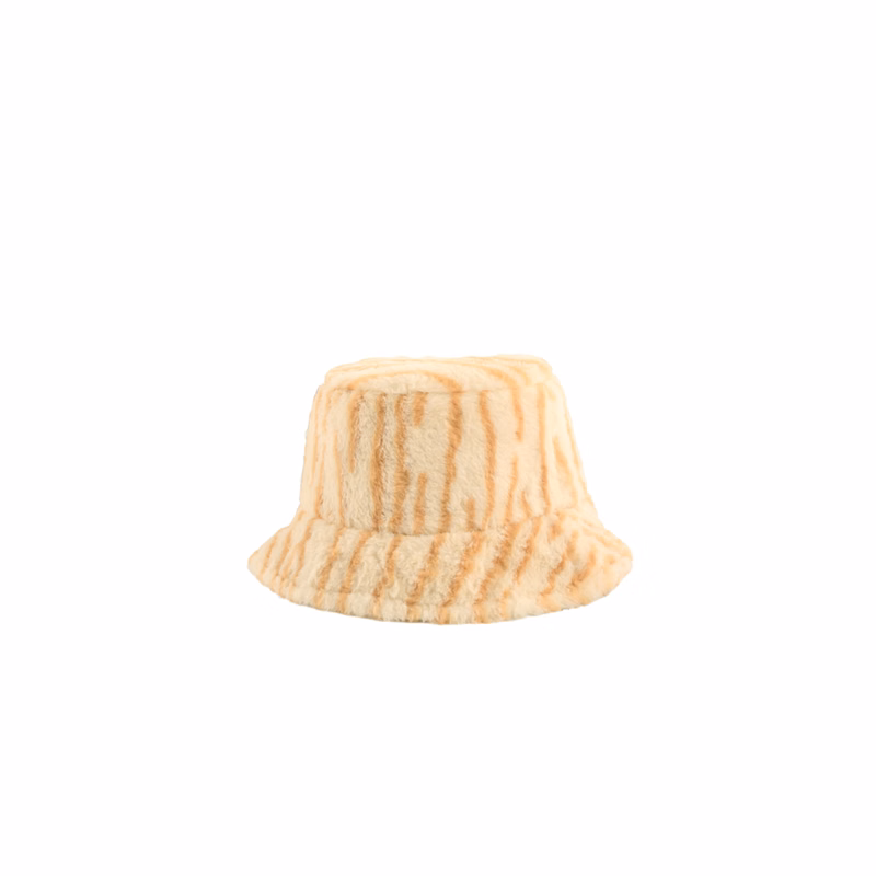Stock Print Faux Fur Bucket Hat with Custom Logo