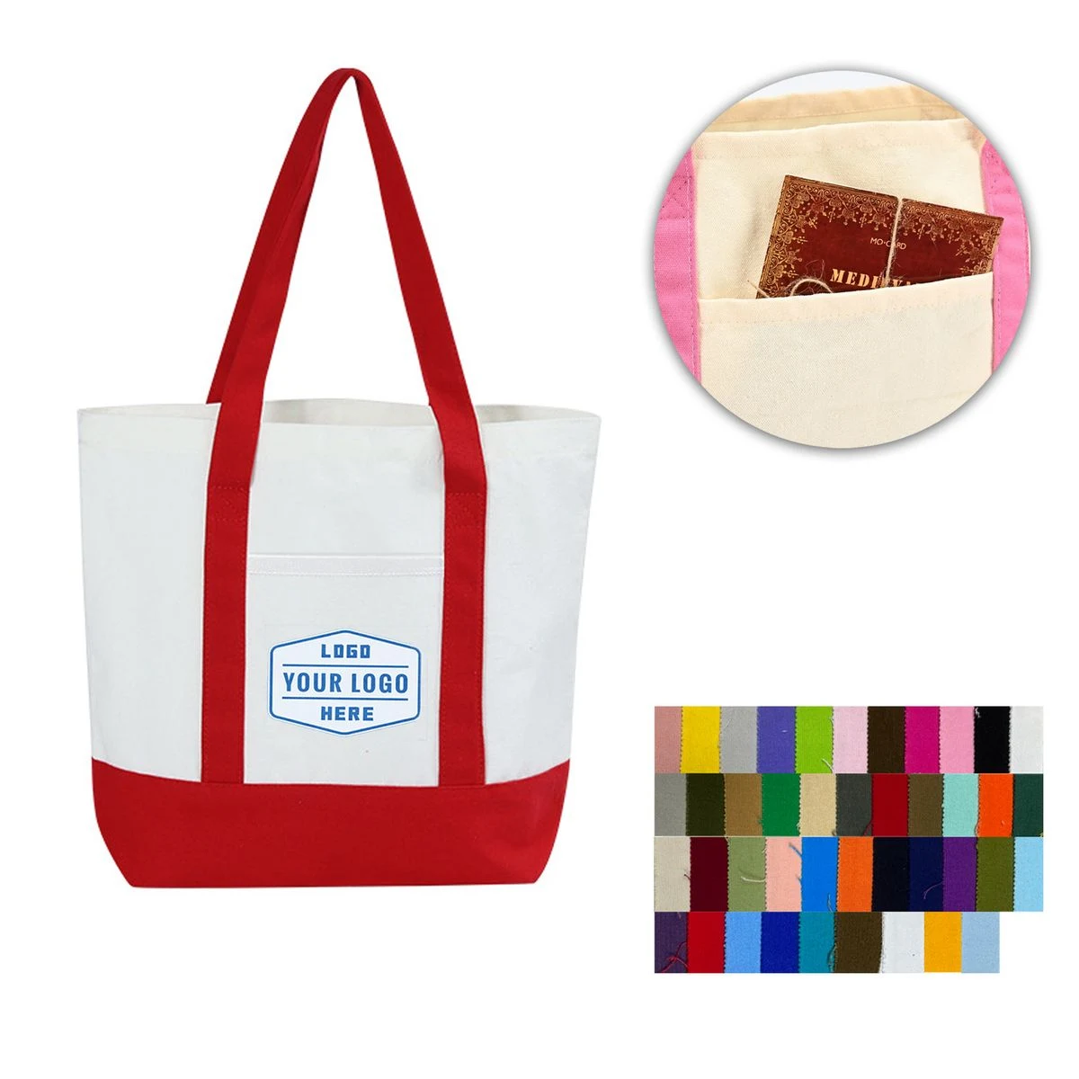 12oz Canvas Tote with Pocket, custom tote bag with logo imprint 1