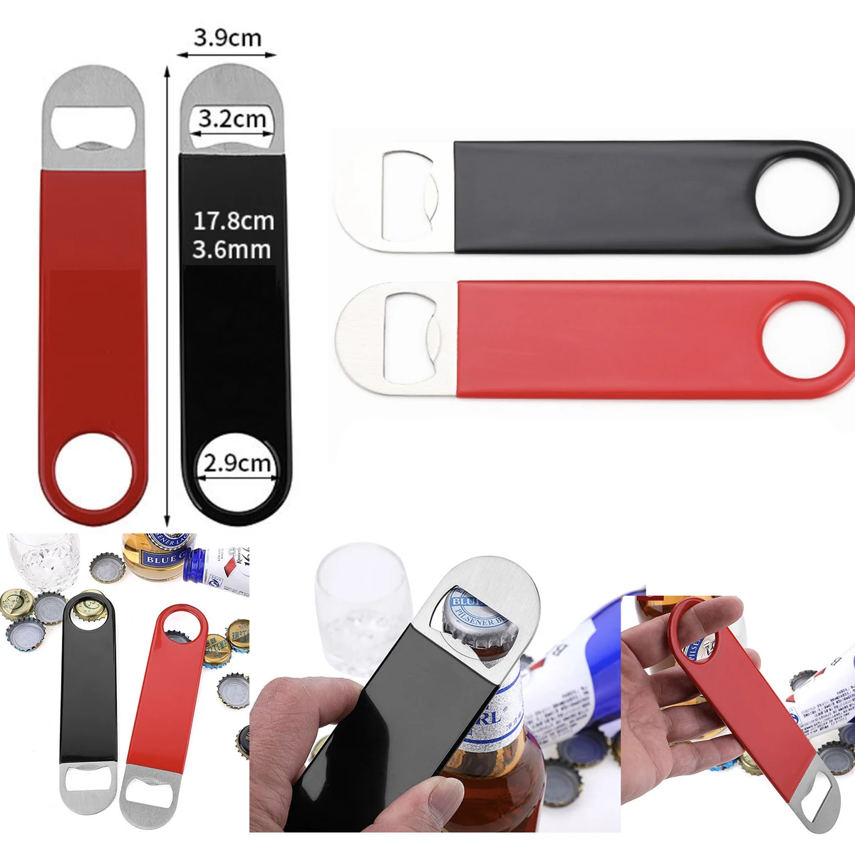 Rubber Coated Long Stainless Steel Flat Speed Beer Bottle Opener 1