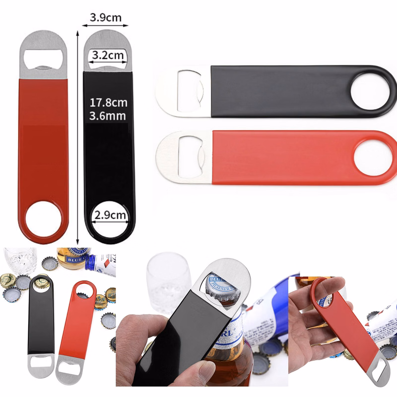 Rubber Coated Long Stainless Steel Flat Speed Beer Bottle Opener