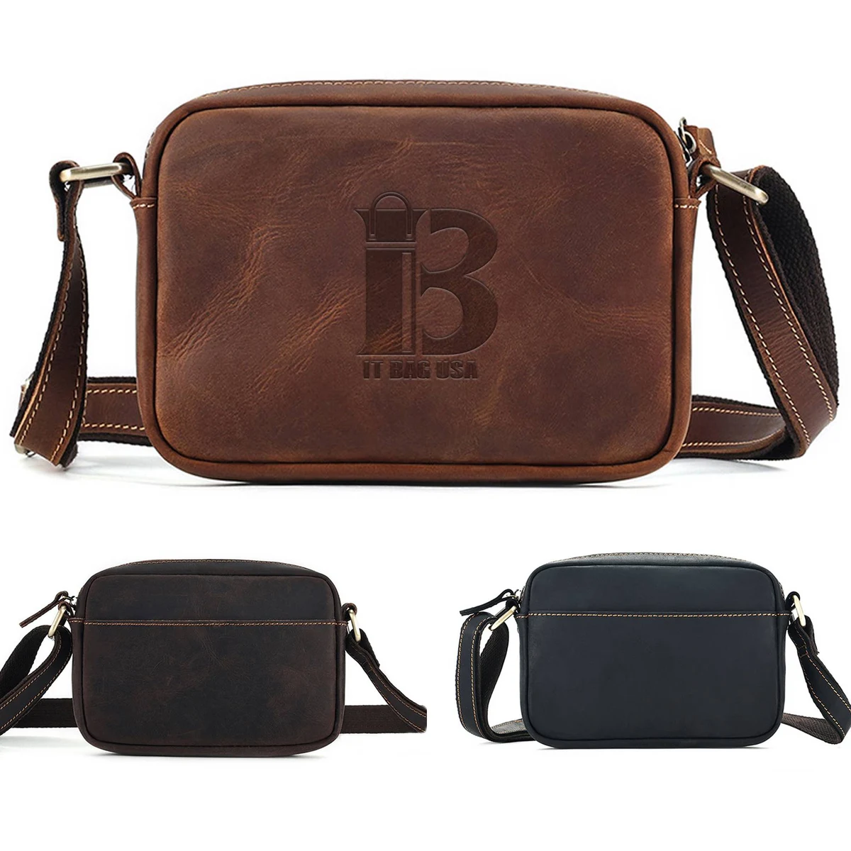 Genuine leather vintage cross-body messenger bag 1