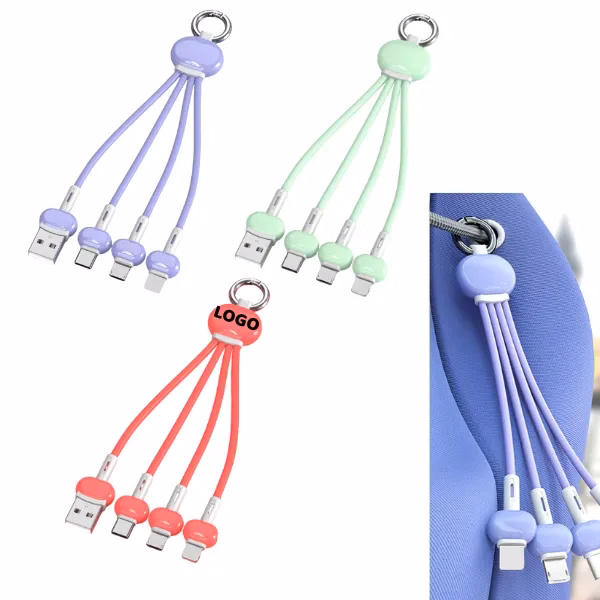 3-In-1 Keychain Charging Cable with Lightning, Type-C, and M