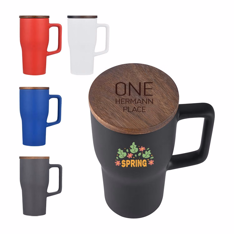 18oz. Ceramic Mug with Wooden Lid