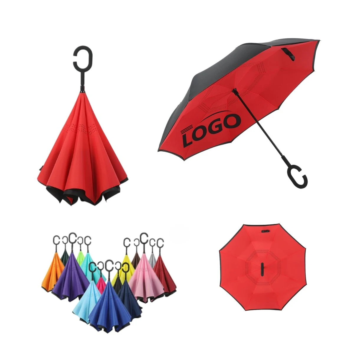 Double Layer C-Shaped Hands-Free Inverted Umbrella 1