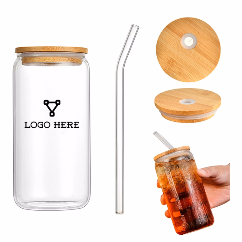 16Oz Pint Glass With Straw & Bamboo Lid