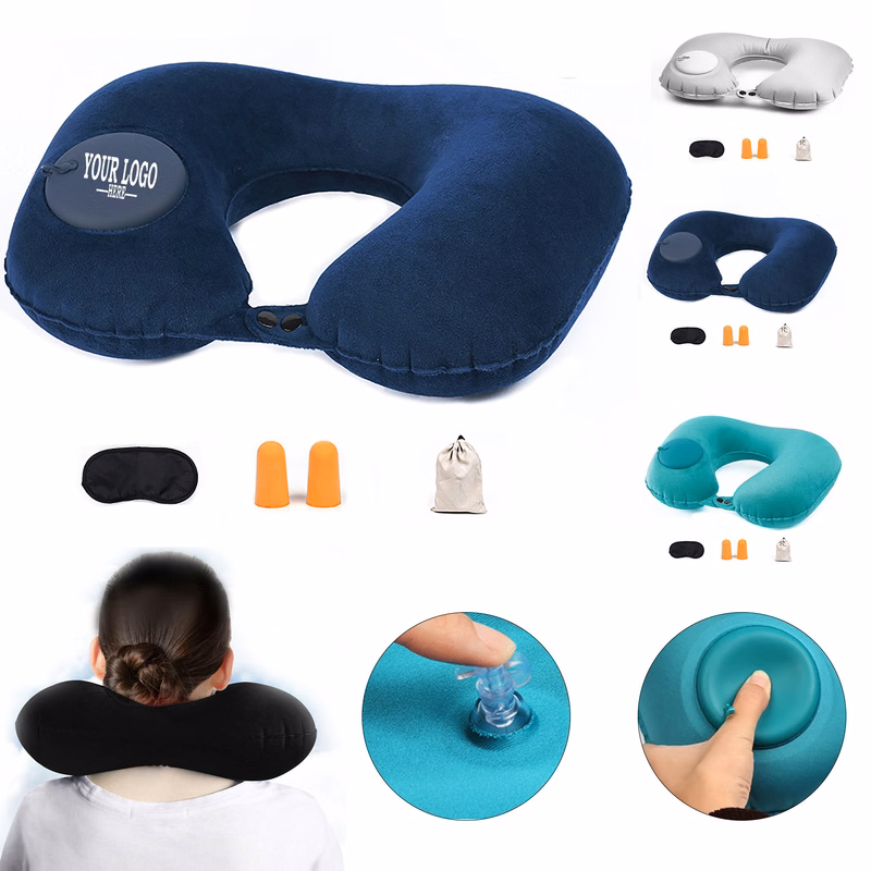 Inflatable Travel Pillow Eye Mask Earbuds Set