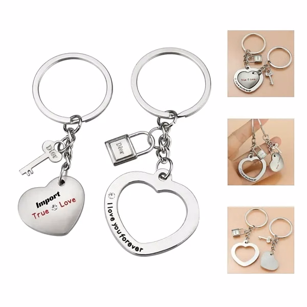 Custom Heart Lock Metal Keychain With Pendant Design — Romantic Corporate Gift