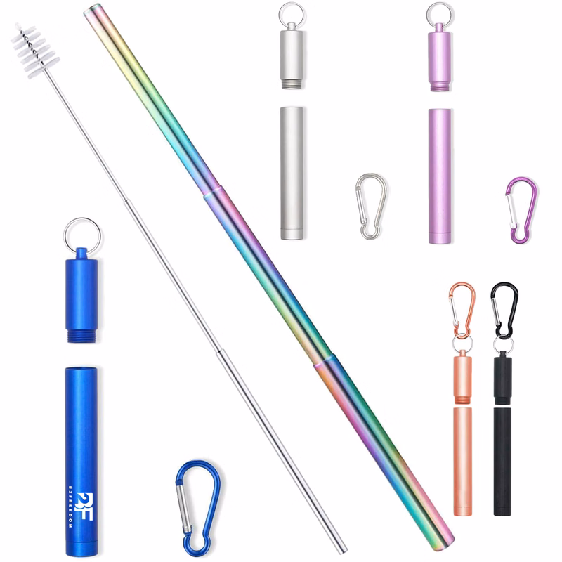 2 Pieces Collapsible Metal Straws Telescopic Reusable Foldable Straws