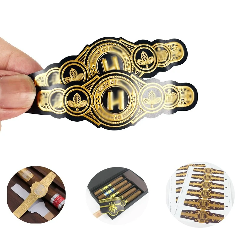 High Quality Label Embossed Gold Foil Logo Cigar Ring Sticker Luxury Printing Custom for Packaging 1