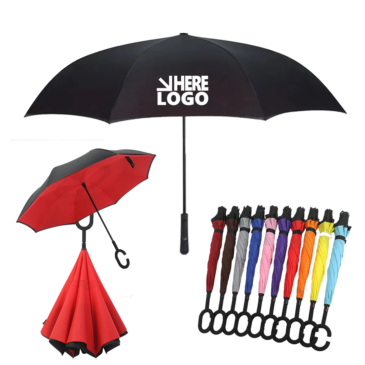 MOQ 50 Reverse Umbrella Arc Two-Tone Double Laye 1