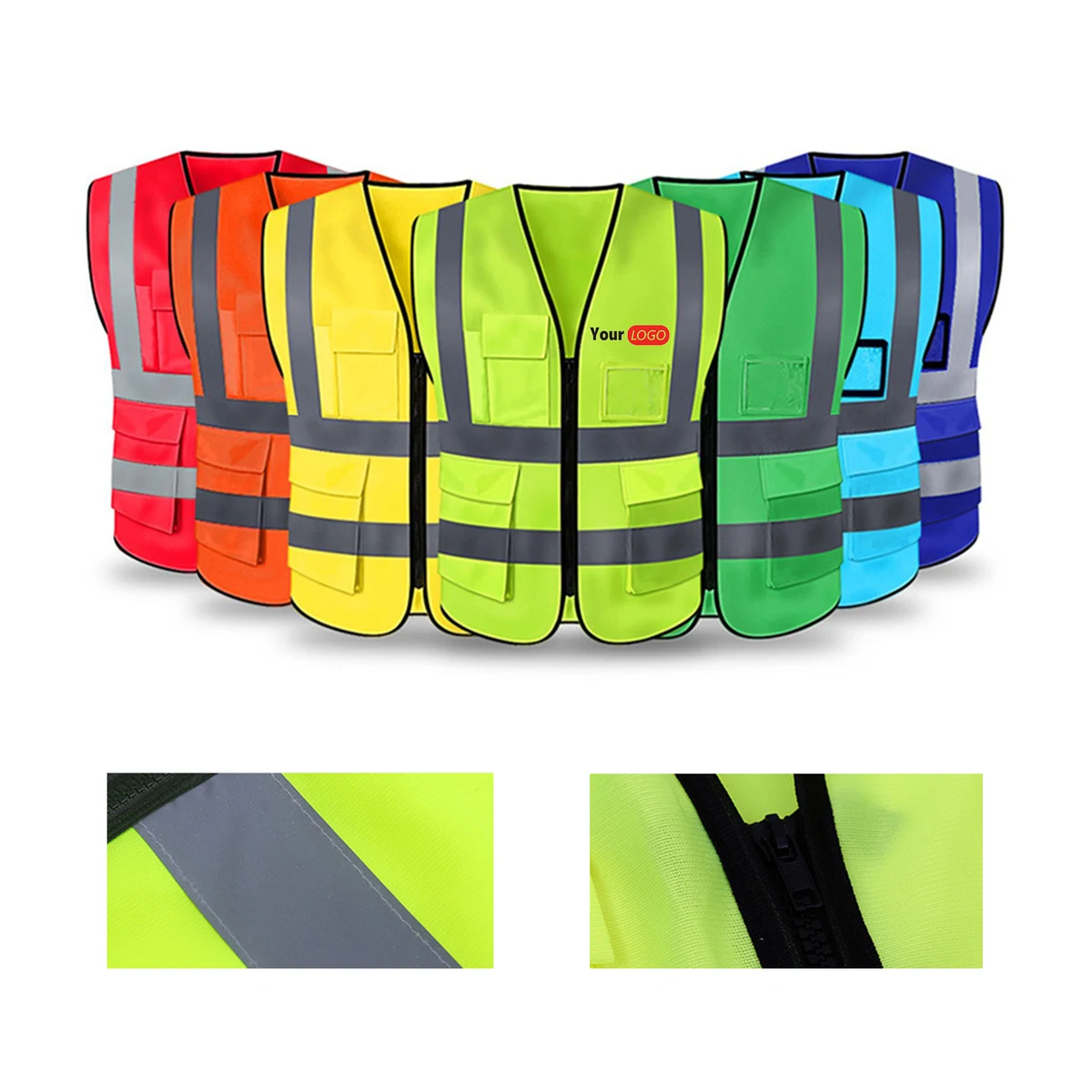 Vest with Reflective Strips, Zipper Front, and Pockets 1