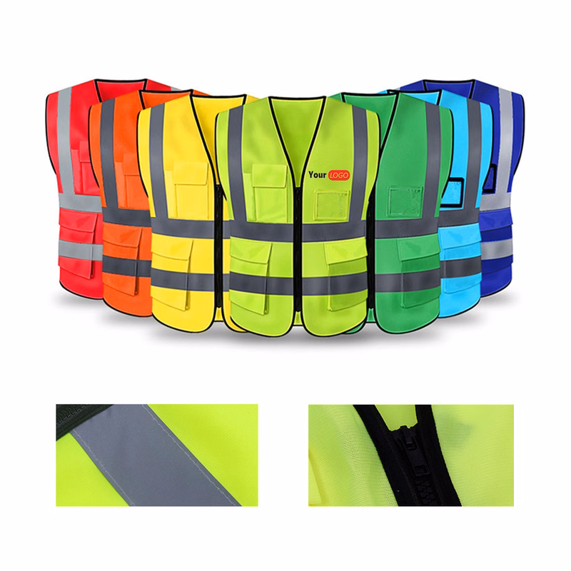 Vest with Reflective Strips, Zipper Front, and Pockets