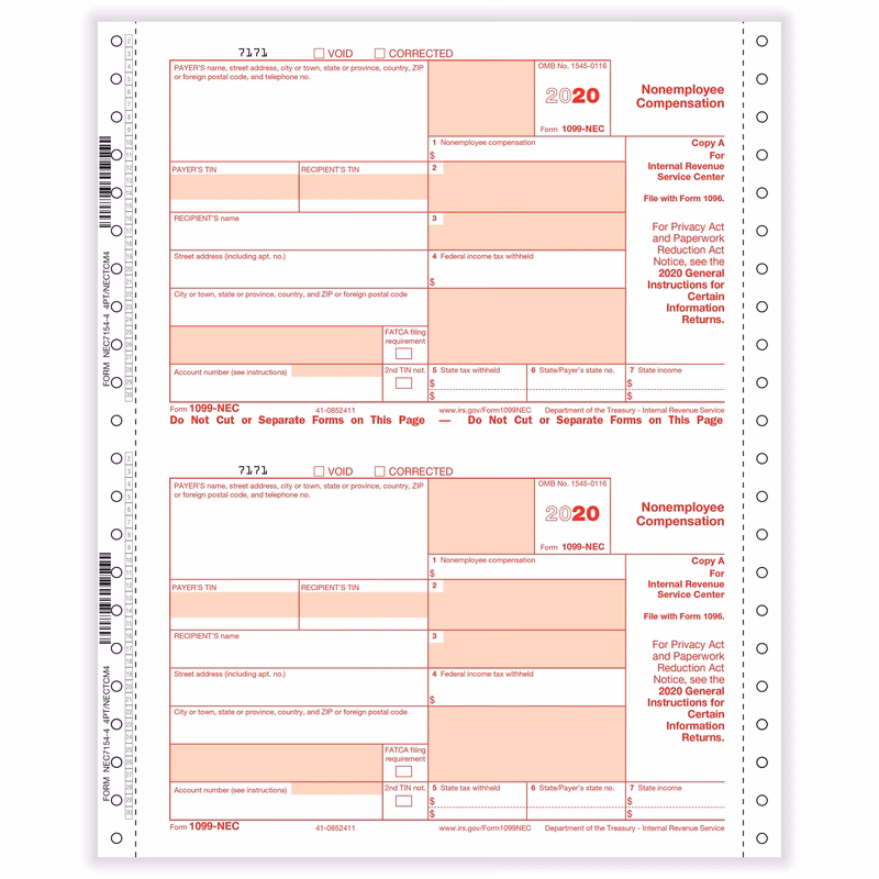 1099 NEC 4-Part 1 Wide Carbonless