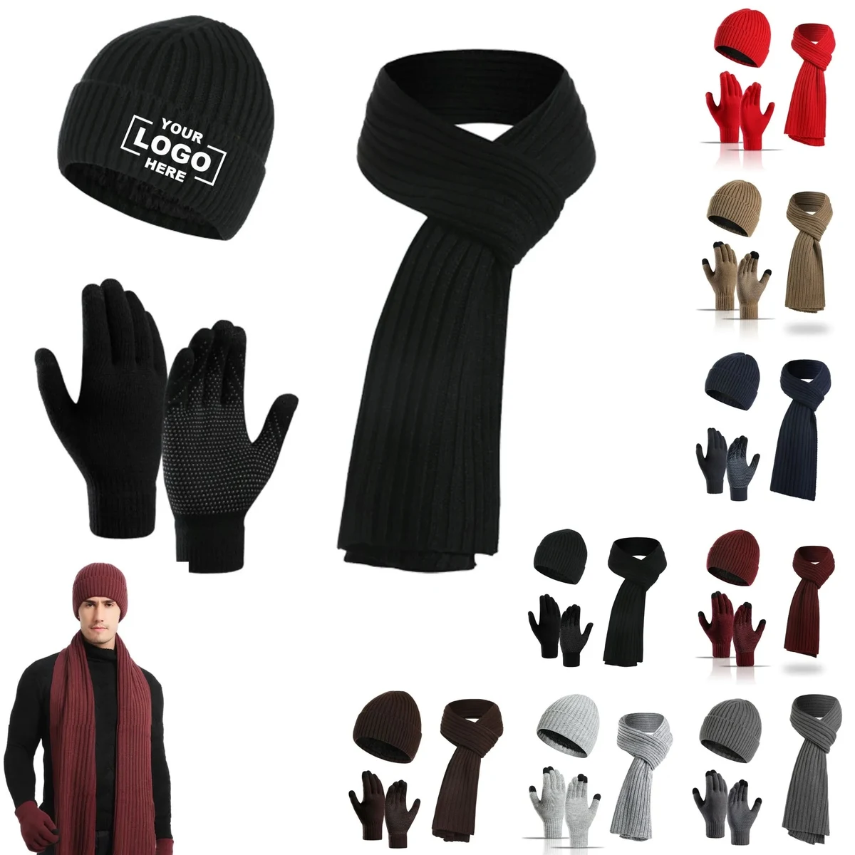 Winter Warm Scarf Hat Three Piece Set 1
