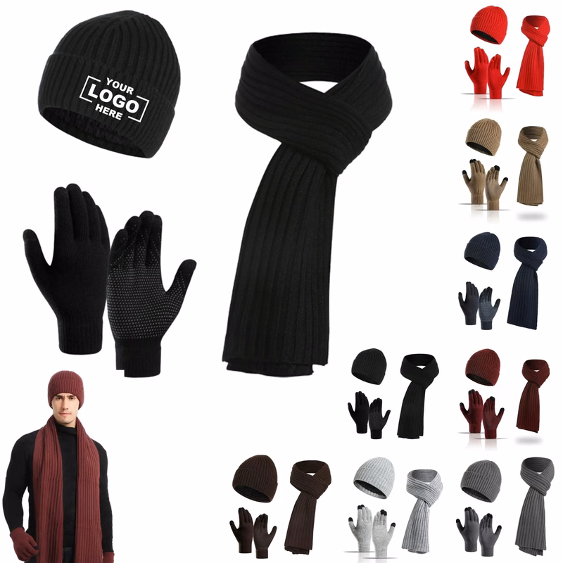 Winter Warm Scarf Hat Three Piece Set