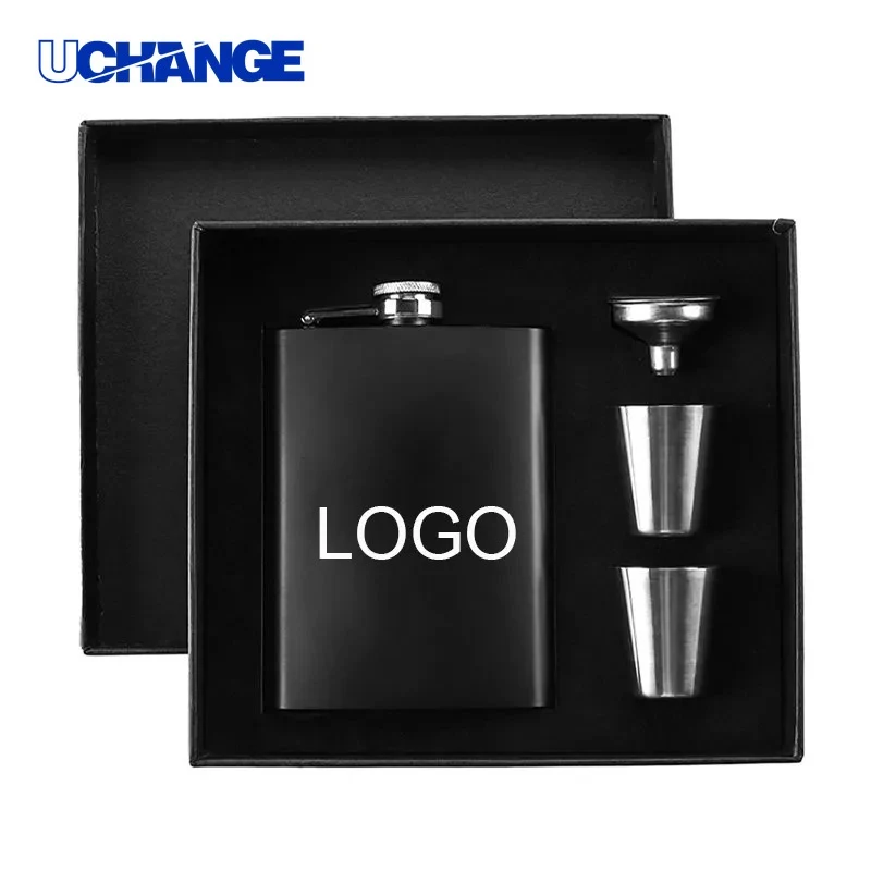 8oz Black Flask Set with Funnel for Travel, Camping & Outdoor Adventures, custom water bottle with logo imprint 1