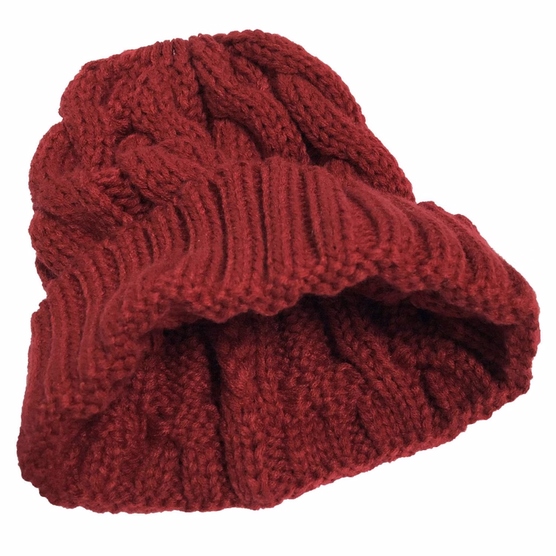 Women's Solid Color Curled Edge Knitted Ponytail Hat