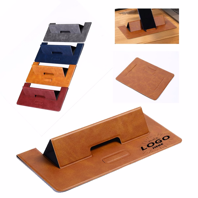 Promotional Foldable PU Leather Desktop Stand With Custom Single-Color Logo Printing