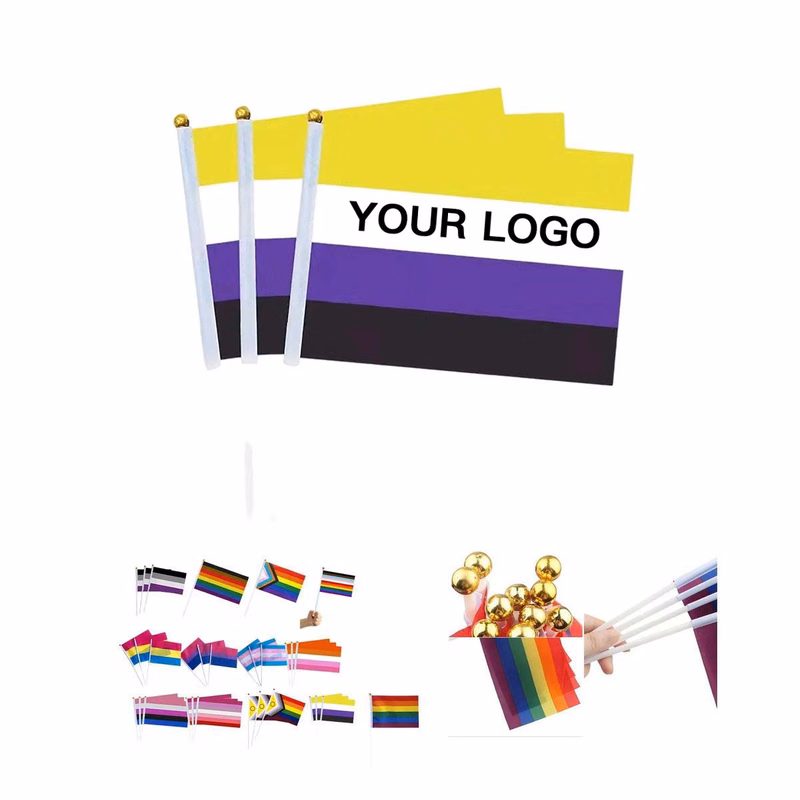 Polyester Rainbow Flag with Plastic Stick for Outdoor Use