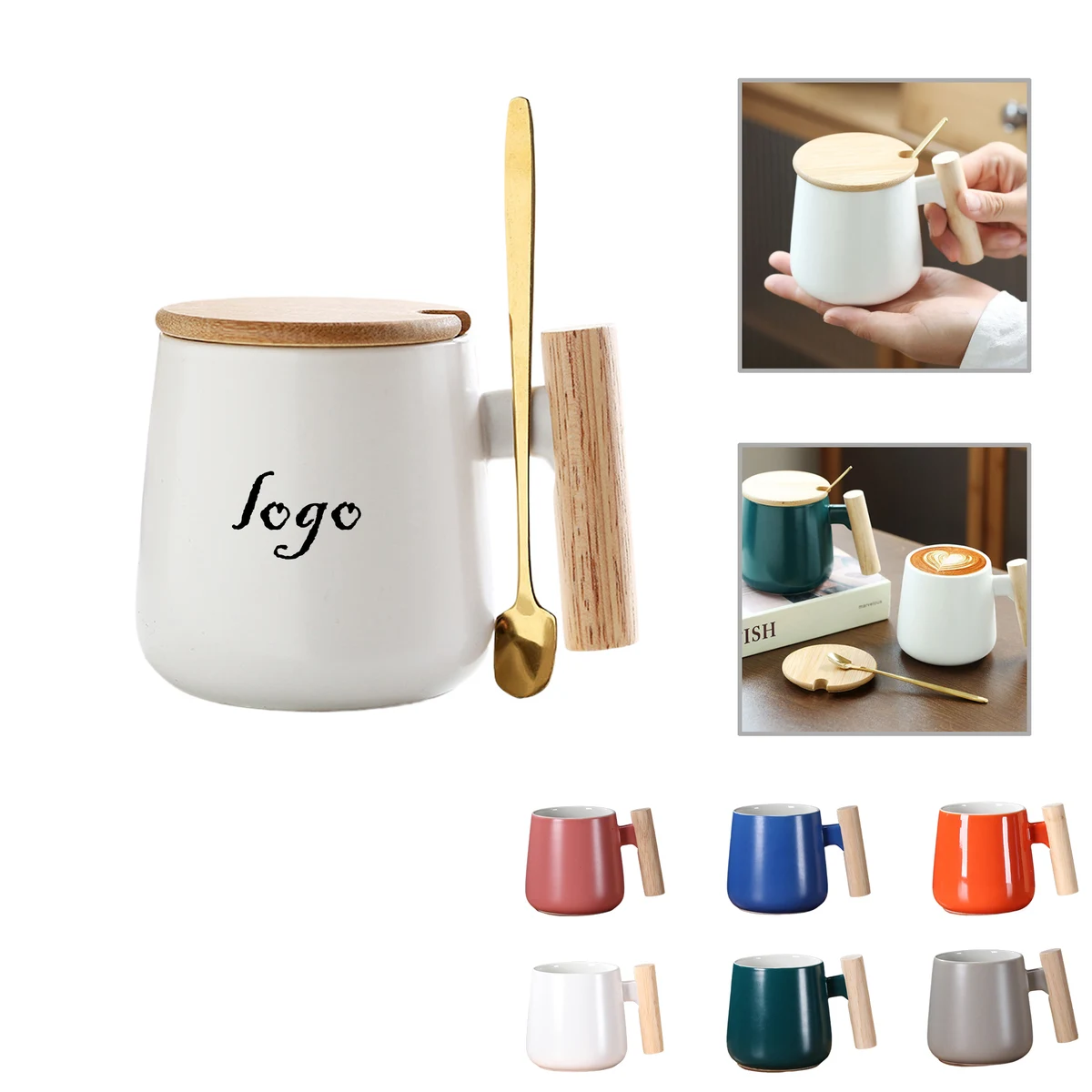 MOQ50 Ceramic Mug With Wooden Handle And Spoon 1