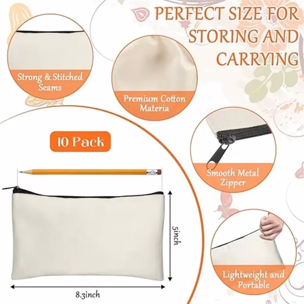 Custom 8.66 inch Canvas Pencil Case & Organizer — Blank DIY Customization Bag