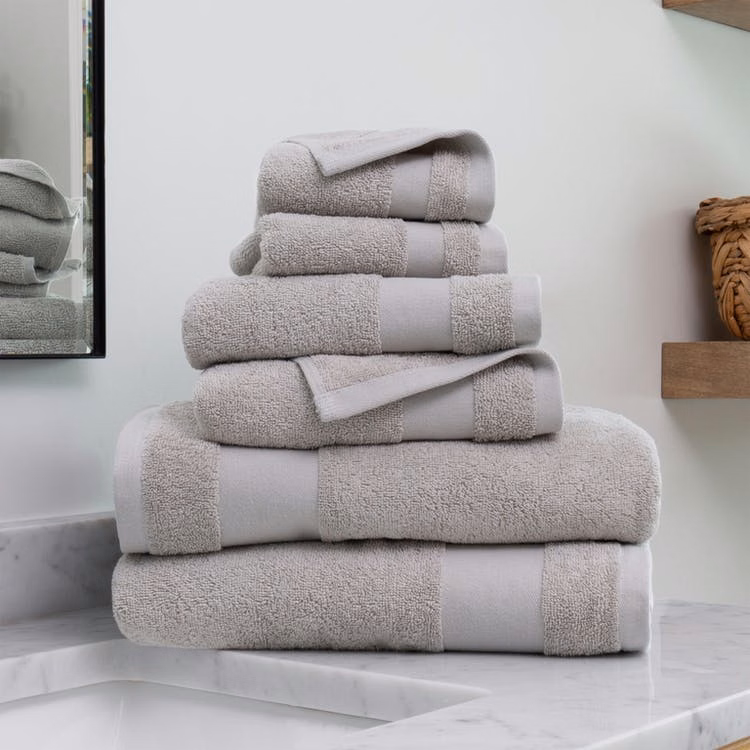 Bath Towel Sets - Light Gray 6-Piece 100% Cotton Ultra Soft