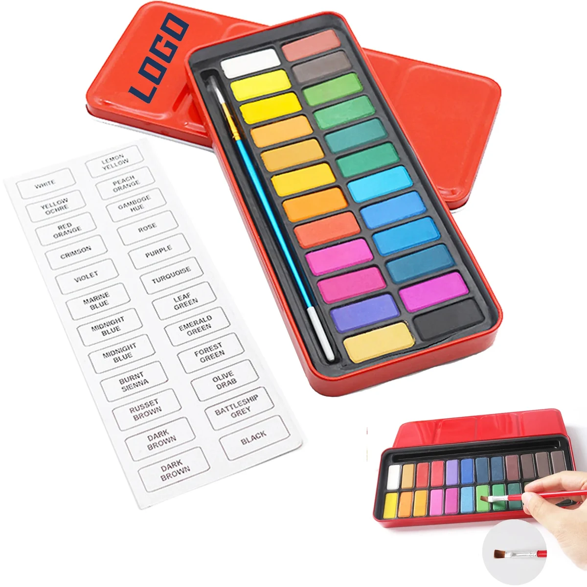 Metal Box 24 Colors Solid Watercolor Paint Set 1
