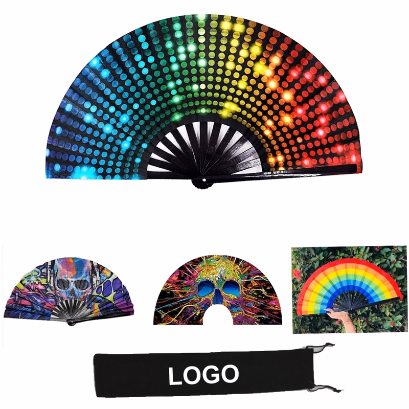 Large Bamboo And Nylon Cloth Folding Hand Rave Fan
