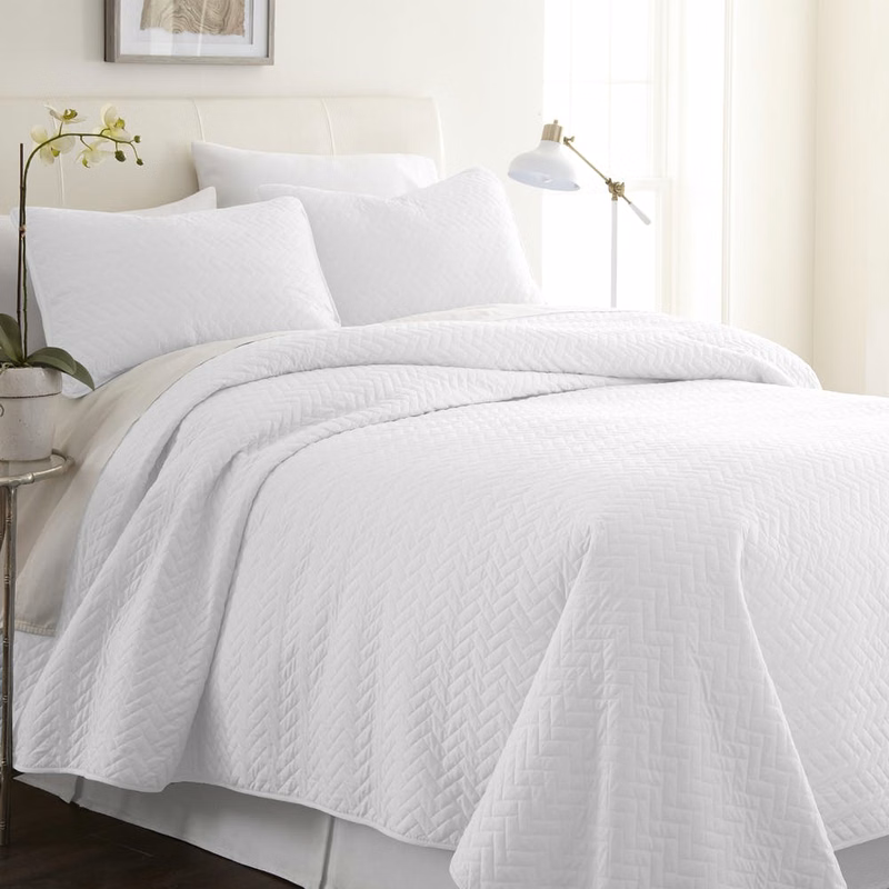 Premium Quilted Coverlet Sets - White King 3 Piece