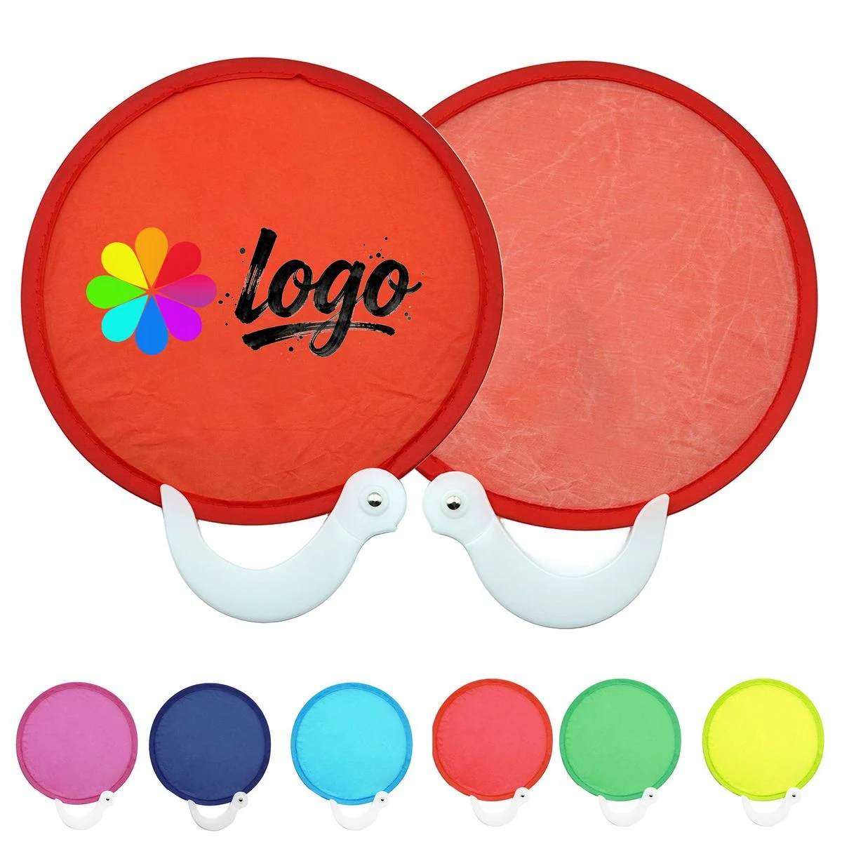 Round Handheld Folding Flying Disc Fan With Handle 1